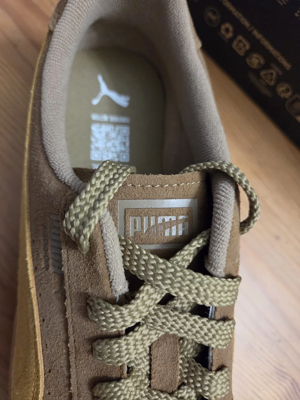 Puma Indoor Suede Men's Sneaker in Tan with Yellow Stripe